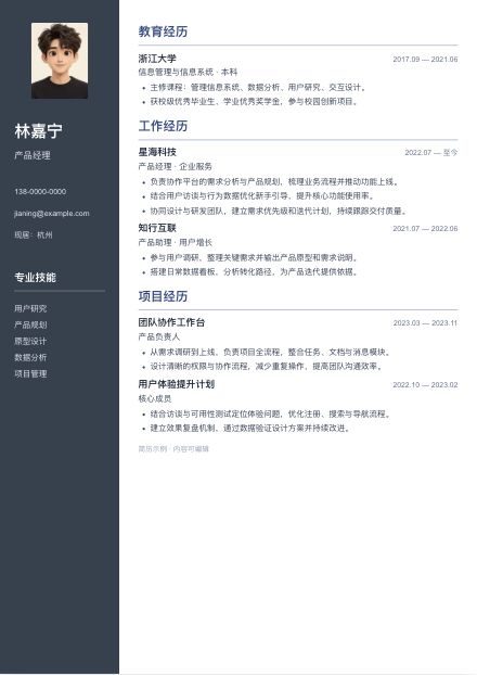 经典双栏简历预览